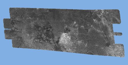 This radar image of the surface of Saturn's moon Titan was acquired on October 26, 2004, when NASA's Cassini spacecraft flew over. righter areas may correspond to rougher terrains and darker areas are thought to be smoother.