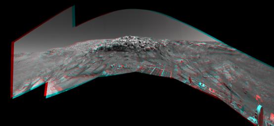 As NASA's Mars Exploration Rover Opportunity was making its way back toward its original entry path into 'Endurance Crater,' scientists and engineers spotted what they hoped might be a shortcut for climbing out of the crater. 3D glasses are necessary.