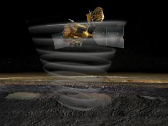 This artist's concept of NASA's Mars Reconnaissance Orbiter highlights the spacecraft's radar capability.