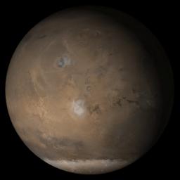 NASA's Mars Global Surveyor shows the Tharsis face of Mars in mid-March 2005.