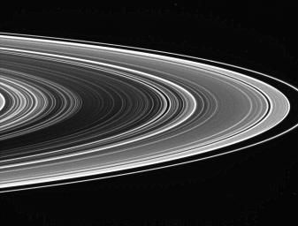 The extreme contrast in this view of the unlit side of Saturn's rings captured by NASA's Cassini spacecraft is intentional. Contrast-enhanced views like this are used to look for spokes, but so far, none have been seen by Cassini.