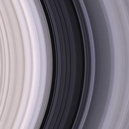 The dark Cassini Division, within Saturn's rings, contains a great deal of structure, as seen in this color image from NASA's Cassini spacecraft, taken on May 18, 2005.