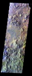 This false-color image from NASA's Mars Odyssey spacecraft shows a portion of the Iani Chaos region that was collected during the Mars' southern fall season.