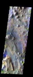 This false-color image from NASA's Mars Odyssey spacecraft shows part of the Aureum Chaos taken during Mars' southern fall season.
