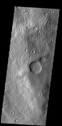This image from NASA's 2001 Mars Odyssey shows the region of Terra Sabaea on Mars containing areas with high densities of small craters.