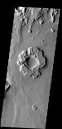 Only the most resistant portions of this crater's ejecta remain on Mars as seen by NASA's Mars Odyssey spacecraft.
