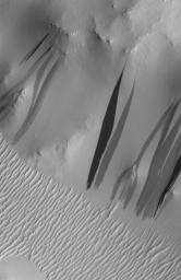 Light-toned deposits forming in two gully sites in Terra Sirenum on Mars during NASA's Mars Global Surveyor mission in the 1999-2005 period are considered to be a result of sediment transport by a fluid with the physical properties of liquid water.