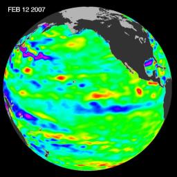 Data of sea-level heights from early February, 2007, by NASA's Jason altimetric satellite show that the tropical Pacific Ocean had transitioned from a warm (El Nio) to a cool (La Nia) condition during the prior two months
