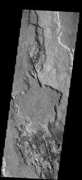This image from NASA's Mars Odyssey spacecraft shows lava flows located between Syria Planum and Solis Planum and probably originated from volcanic vents in Syria Planum.