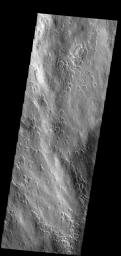 This image from NASA's Mars Odyssey spacecraft shows a small portion of Amphitrites Patera. The odd surface texture is also seen on Peneus Patera. Both paterae are thought to be ancient volcanoes, and both are located near Mars' south pole.