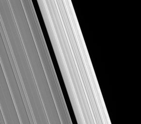 On Mar. 23, 2008, NASA's Cassini spacecraft captured the outer edge of Saturn's A ring displays intriguing scrambled structure.
