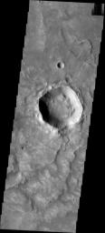 This image from NASA's Mars Odyssey spacecraft shows a little landslide in within an unnamed crater in Tyrrhena Terra.