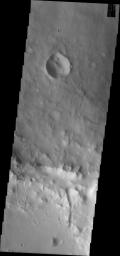 This image from NASA's Mars Odyssey spacecraft shows a landslide located on the inner rim of Montevallo Crater.