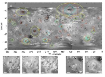 A global map of Jupiter's moon Io derived from eight images taken by the Long Range Reconnaissance Imager (LORRI) on the New Horizons spacecraft, as it passed Jupiter on its way to Pluto in late February 2007.