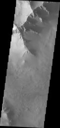 This image from NASA's Mars Odyssey spacecraft shows majestic ridges and their shadows marking the boundary between the Valles Marineris canyon system and Noctis Labyrinthus.