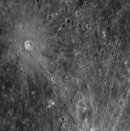 During its flyby of Mercury, NASA's MESSENGER spacecraft acquired high-resolution images of the planet's surface. This image was obtained on January 14, 2008.
