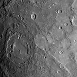 Shortly following NASA's MESSENGER spacecraft's closest approach to Mercury on January 14, 2008, the spacecraft's Narrow Angle Camera (NAC) instrument acquired this image as part of a mosaic that covers much of the sunlit portion of the hemisphere.