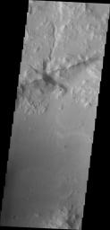 This image from NASA's Mars Odyssey shows a channel flowing into this unnamed crater in Xanthe Terra depositing materials forming a fan shape. When sediment filled fluids slow down the heavier sediments are dropped out, forming the delta.