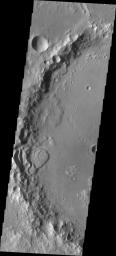 This image from NASA's Mars Odyssey shows a landslide located in an unnamed crater in Terra Sirenum.