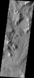 This image from NASA's Mars Odyssey shows an area of channels located on the eastern rim region of the Hellas Basin.