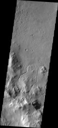 This image from NASA's Mars Odyssey shows the interior rim of this unnamed crater in Terra Cimmeria dissected by numerous channels.