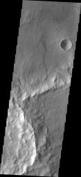 This image from NASA's Mars Odyssey shows sand dunes located on the floor of this unnamed crater in Terra Cimmeria.