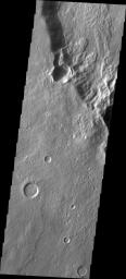 This image from NASA's Mars Odyssey shows a group of landslide deposits located in an unnamed crater in Noachis Terra.