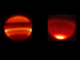 These two images, taken with NASA's Infrared Telescope Facility in Mauna Kea, Hawaii, capture two different phases of this wave oscillation at Saturn's equator.