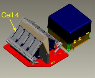 This is a computer-aided drawing of the Thermal and Evolved-Gas Analyzer, or TEGA, on NASA's Phoenix Mars Lander.