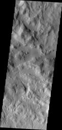 This image from NASA's Mars Odyssey shows multiple channels at the bottom of the image dissecting the northern rim of Cerulli Crater.