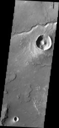 This image from NASA's Mars Odyssey shows a small channel, just one of many channels draining from Lunae Planum down into Chryse Planitia.