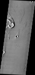 This image from NASA's Mars Odyssey shows Marte Vallis, a large, complex lava channel on Mars. The lava is able to create features, such as streamlined islands, that are more commonly seen in water carved channels.