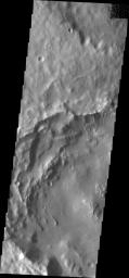 This image from NASA's Mars Odyssey shows a landslide located in an unnamed crater in Arabia Terra.