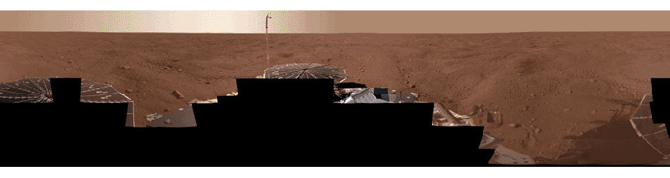 The full-circle panorama in approximately true color taken by NASA's Phoenix Mars Lander shows the polygonal patterning of ground at the landing area, similar to patterns in permafrost areas on Earth.
