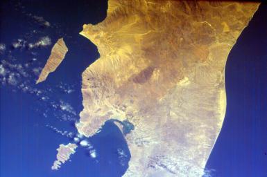 This is an image of the southern portion of the Baja California Peninsula taken by NASA's EarthKAM on February 12, 2000. The Pacific Ocean lies to the west and the Gulf of California to the east. 