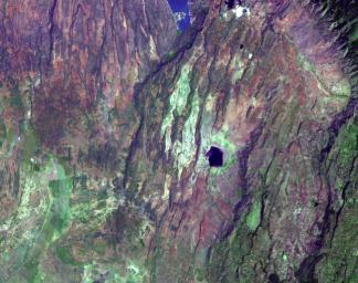 This image acquired by NASA's Terra satellite on December 18, 2002 shows the East African rift -- places where the earth's crust has formed deep fissures and the plates have begun to move apart.