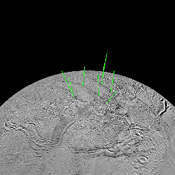 The most prominent jets of vapor and icy particles emerging from the south polar terrain of Saturn's moon Enceladus are shown here in graphical form in a movie clip of a 'rotating' Enceladus. Video created based on images from NASA's Cassini spacecraft.