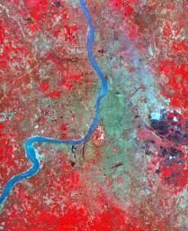 The city of Calcutta, India appears in this 24 by 34 km (15 by 21 mile) sub-scene, acquired March 29, 2000 by NASA's Terra satellite. 