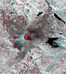 NASA's Terra spacecraft captured this anaglyph image of Mt. St. Helens volcano in the Cascade Range of southwestern Washington; it erupted on 18 May 1980. 3D glasses are necessary to view this image.