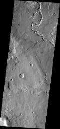 This image from NASA's Mars Odyssey shows part of a channel located on the plains of Terra Sabaea on Mars.