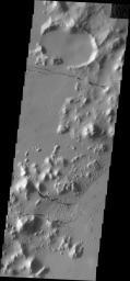 This image from NASA's Mars Odyssey shows fractures in part of Cerberus Fossae on Mars.