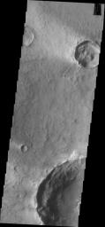 This image from NASA's Mars Odyssey shows dunes located in an unnamed crater due east of Toro Crater on the eastern margin of Syrtis Major. Windstreaks are located downwind of the craters in this region.