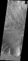 This image from NASA's Mars Odyssey shows part of the floor of Candor Chasma on Mars.