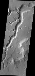 This image from NASA's Mars Odyssey shows a small portion of the Nanedi Valles, two long channels in Xanthe Terra.