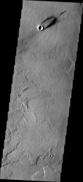 This image from NASA's Mars Odyssey shows an individual windstreak located on the extensive volcanic flows of the Tharsis region.