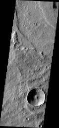 This image from NASA's Mars Odyssey shows a landslide deposit on the floor of Tithonium Chasma on Mars.