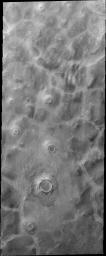 This image from NASA's Mars Odyssey shows the northern plains of Mars containing an abundance of different textures and appearances. This region contains mounds separated by channels with an unusual floor pattern. Just how this texture formed is unknown.