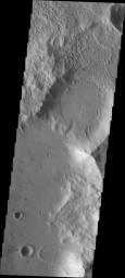This image from NASA's Mars Odyssey shows a landslide located in an unnamed crater on the northern margin of Terra Sirenum.