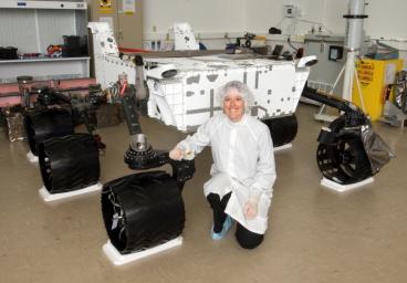 This image from August 2008 shows NASA's Mars Science Laboratory rover in the course of its assembly, before additions of its arm, mast, laboratory instruments and other equipment.