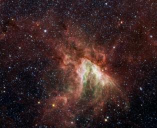 NASA's Spitzer Space Telescope has captured a new, infrared view of the choppy star-making cloud called M17, or the Swan nebula.
